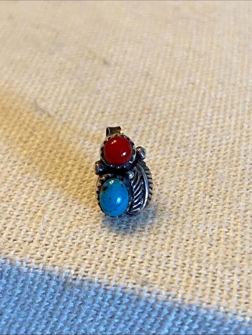 Vintage 925 Sterling Turquoise Coral Single Earring Possibly Zuni